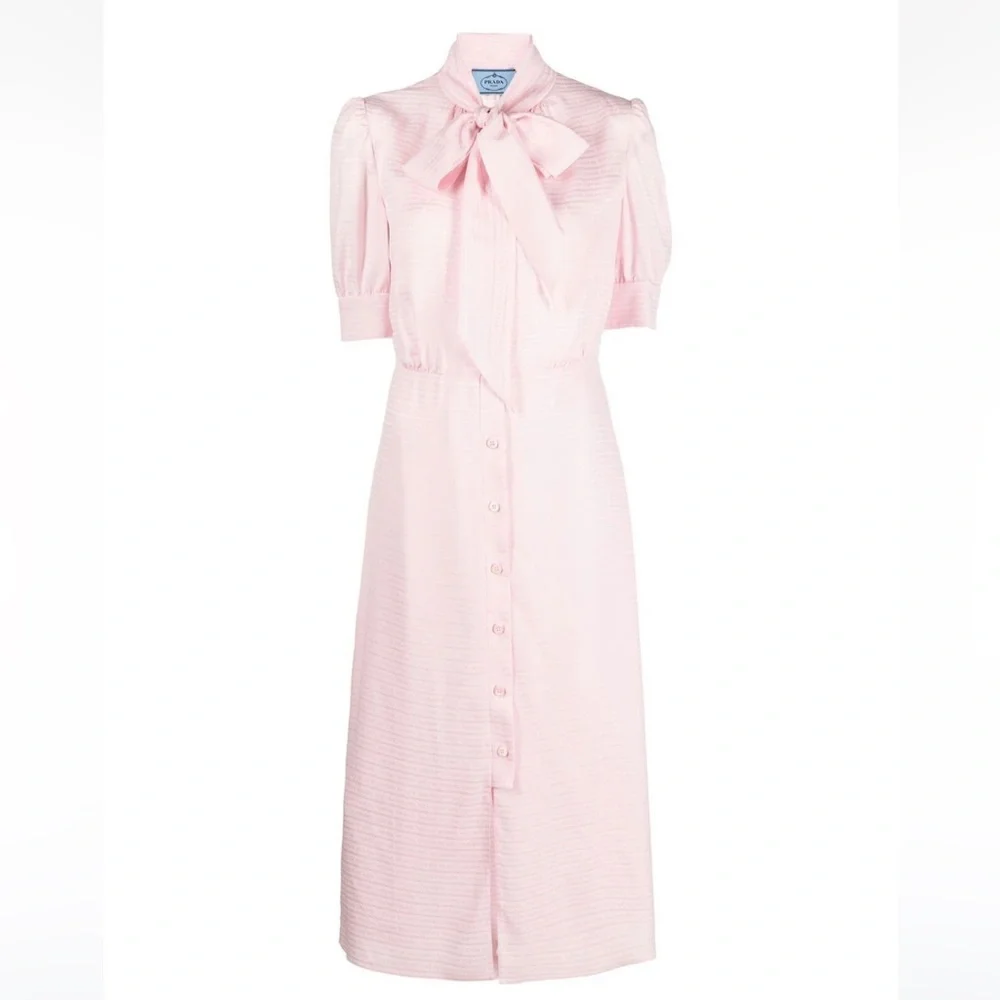 PRADA***Pink Bow-Tie Silk Midi Dress***42; US 8 $3350 - Picture 3 of 10